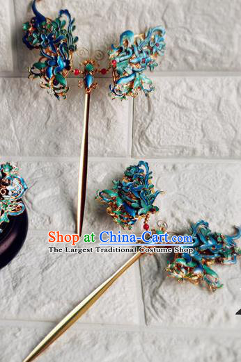 Chinese Traditional Hair Accessories Ancient Imperial Consort Hair Stick Qing Dynasty Court Woman Cloisonne Butterfly Hairpin