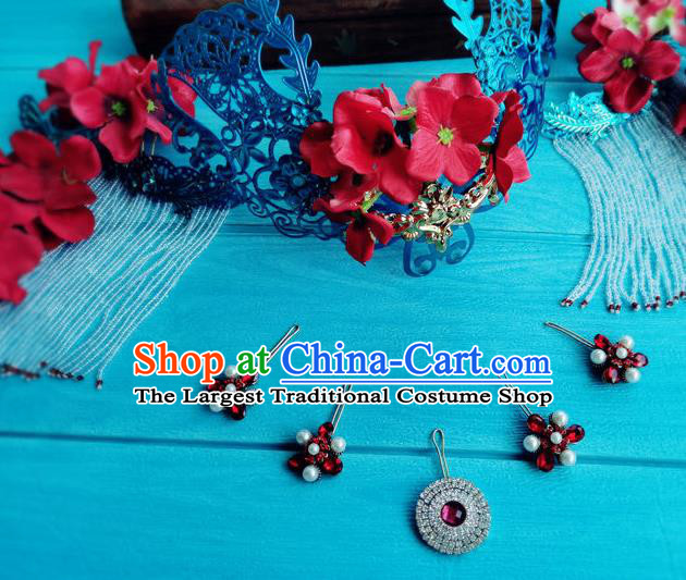 Chinese Traditional Peking Opera Diva Hairpins and Hair Crown Ancient Empress Hair Accessories Complete Set