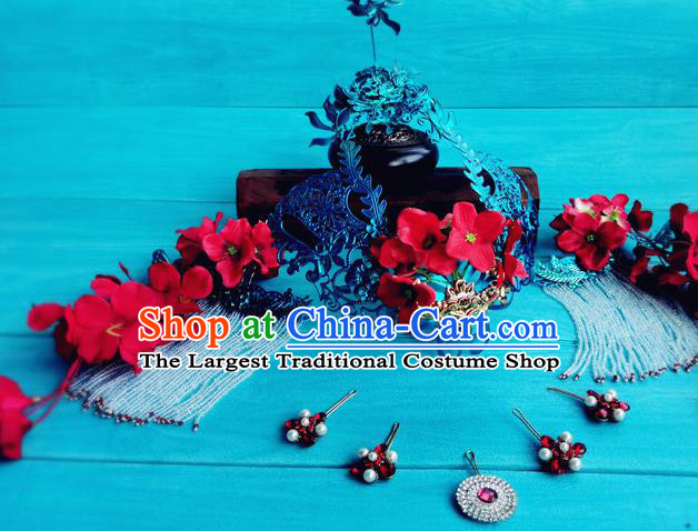 Chinese Traditional Peking Opera Diva Hairpins and Hair Crown Ancient Empress Hair Accessories Complete Set
