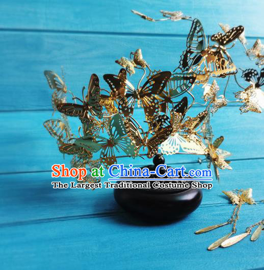 China Traditional Hanfu Golden Butterfly Hair Crown Ancient Shang Dynasty Queen Hairpins Drama Zhao Ge Su Daji Headpieces