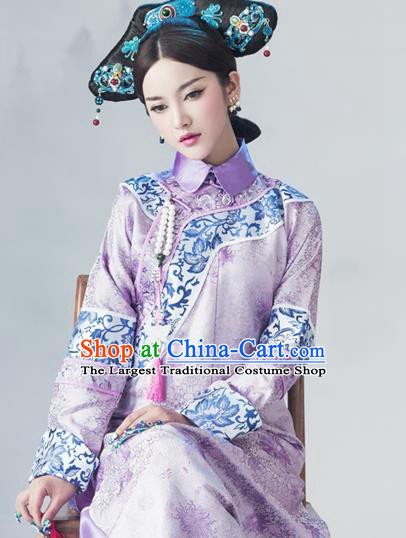 China Ancient Imperial Consort Purple Dress Traditional Court Garments Qing Dynasty Palace Beauty Historical Clothing
