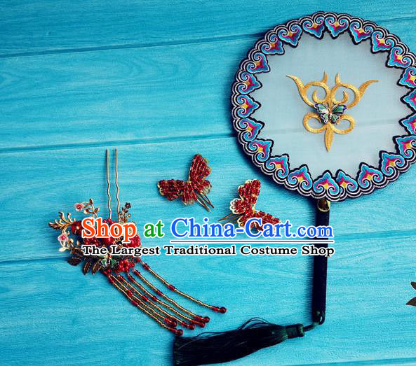 Handmade Chinese Traditional Hanfu Circular Fan Wedding Palace Fan Tang Dynasty Princess Fan