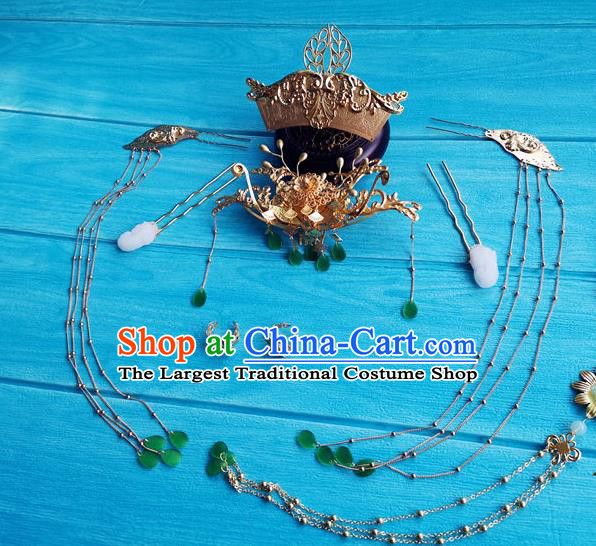 Chinese Tang Dynasty Empress Hairpins Traditional Hanfu Hair Accessories Ancient Imperial Consort Golden Hair Crown Full Set