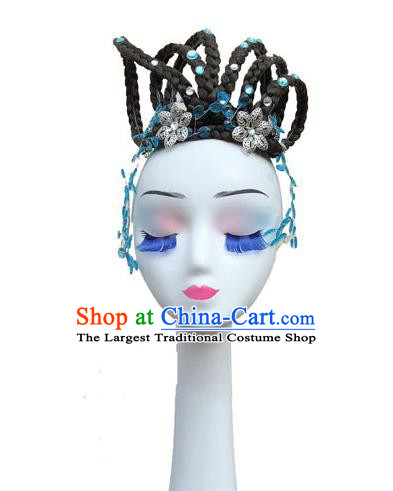 China Traditional Yangko Dance Performance Wigs and Hairpins Folk Dance Hair Accessories Fan Dance Headpieces