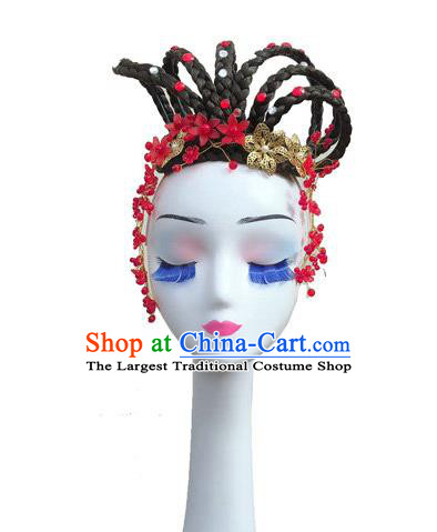 China Folk Dance Hair Accessories Fan Dance Headpieces Traditional Yangko Dance Performance Wigs and Hairpins