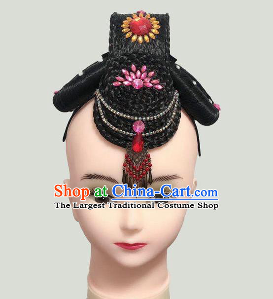 China Classical Dance Hairpieces Traditional Flying Dance Wigs Court Dance Hair Accessories
