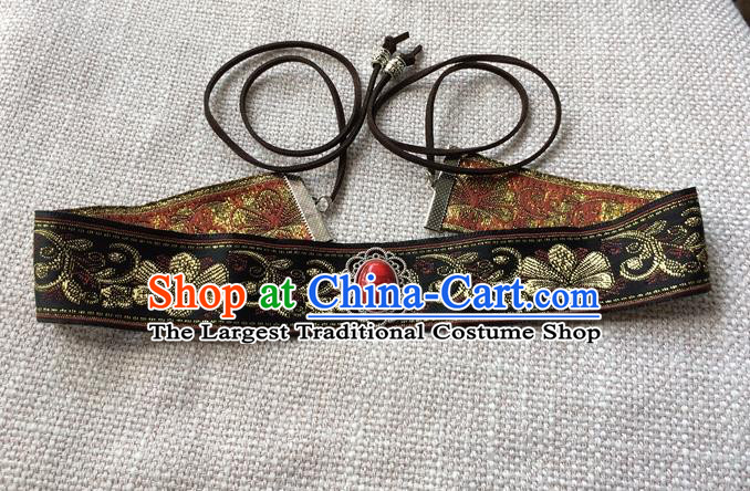 Chinese Ancient Royal Highness Headband Traditional Hanfu Hair Accessories Ming Dynasty Childe Embroidered Frontlet Jewelry
