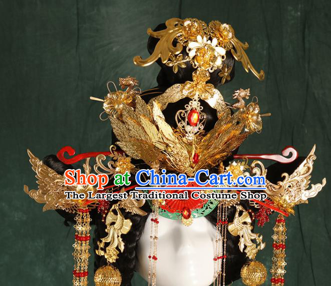 China Traditional Tang Dynasty Queen Headwear Ancient Empress Wigs and Hair Crown Drama Wu Zetian Hair Accessories