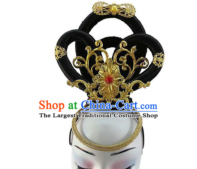 Chinese Traditional Dunhuang Flying Apsaras Headwear Stage Performance Wigs Chignon Classical Dance Hair Accessories