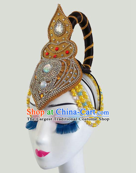 China Classical Dance Hair Accessories Traditional Fan Dance Hairpieces Dunhuang Flying Apsaras Dance Hair Clasp