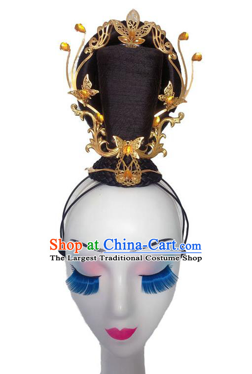 Chinese Traditional Stage Performance Du Fu Hair Clasp Classical Dance Wigs Chignon Tang Dynasty Beauty Dance Headpieces