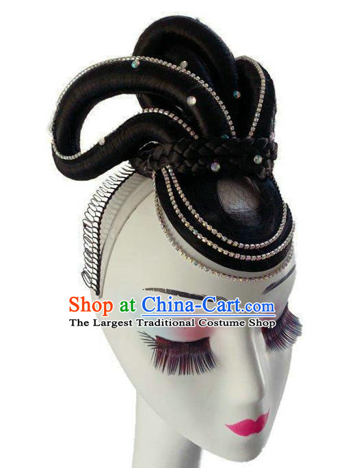Chinese Classical Dance Hair Accessories Woman Stage Performance Hair Clasp Traditional Folk Dance Wigs Chignon