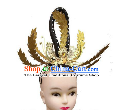 Chinese Traditional Fairy Dance Wigs Chignon Classical Dance Hair Accessories Woman Stage Performance Golden Hair Crown
