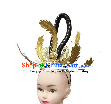 Chinese Traditional Fairy Dance Wigs Chignon Classical Dance Hair Accessories Woman Stage Performance Golden Hair Crown