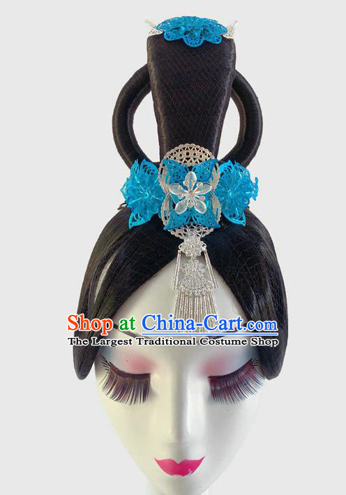 Chinese Traditional Han Dynasty Beauty Dance Headdress Classical Dance Wigs Woman Stage Performance Hairpieces