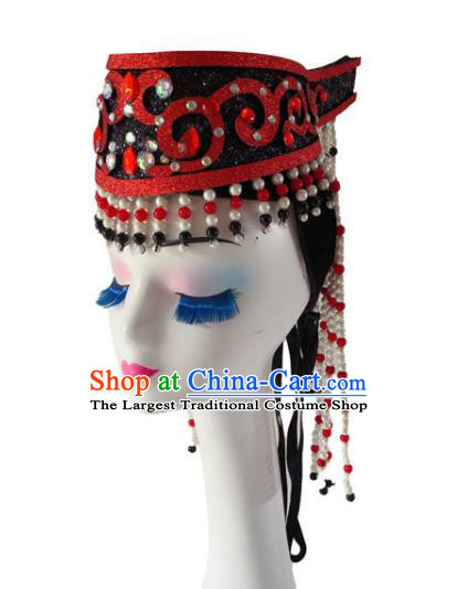 China Mongol Minority Folk Dance Headdress Ethnic Woman Performance Tassel Hat Mongolian Nationality Dance Headwear