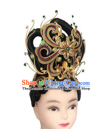 China Dai Nationality Dance Headwear Minority Peacock Dance Headpieces Yunnan Ethnic Woman Performance Hair Accessories
