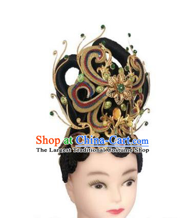 China Dai Nationality Dance Headwear Minority Peacock Dance Headpieces Yunnan Ethnic Woman Performance Hair Accessories
