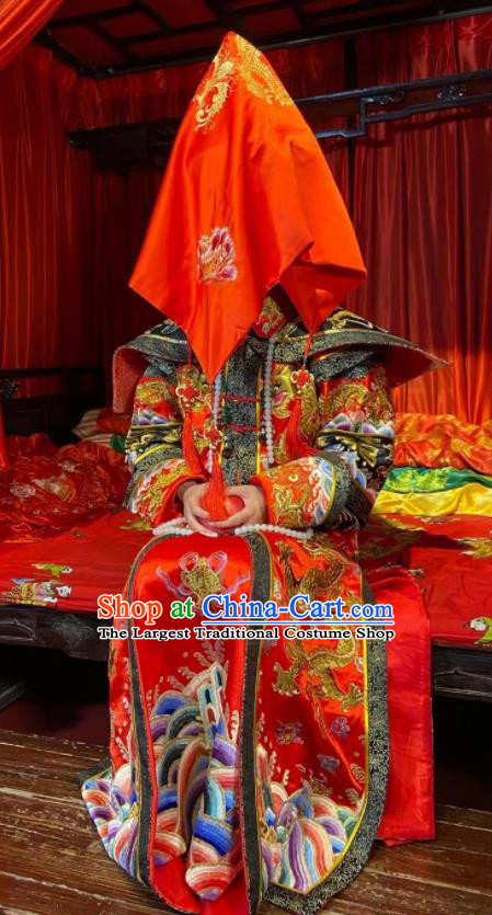 China Qing Dynasty Empress Historical Clothing Ancient Wedding Garment Costumes Queen Embroidered Dress Apparels