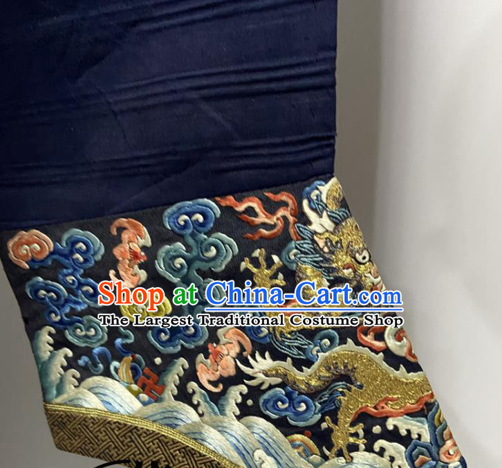China Ancient Royalblue Imperial Dragon Traditional Manchu Monarch Historical Garment Costume Qing Dynasty Emperor Embroidered Dragon Robe Clothing