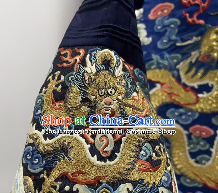 China Ancient Royalblue Imperial Dragon Traditional Manchu Monarch Historical Garment Costume Qing Dynasty Emperor Embroidered Dragon Robe Clothing
