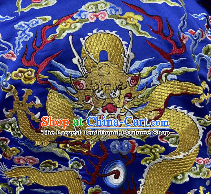 China Qing Dynasty Royal Highness Embroidered Dragon Robe Clothing Ancient Royalblue Imperial Dragon Traditional Manchu King Historical Garment Costume