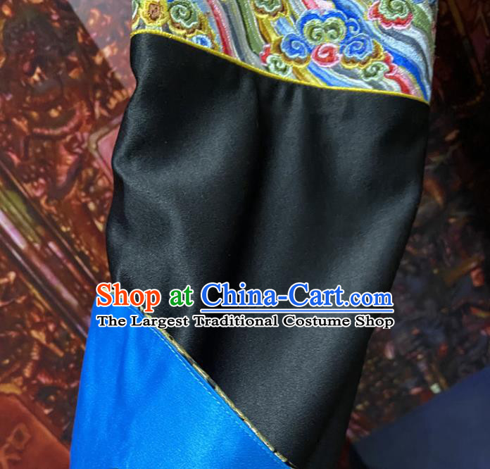 China Qing Dynasty Manchu Monarch Embroidered Dragon Robe Clothing Ancient Black Official Garment Traditional Emperor Kangxi Historical Costume