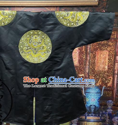 China Ancient Monarch Black Official Garment Traditional Emperor Kangxi Historical Costume Qing Dynasty Manchu King Embroidered Dragon Robe Clothing