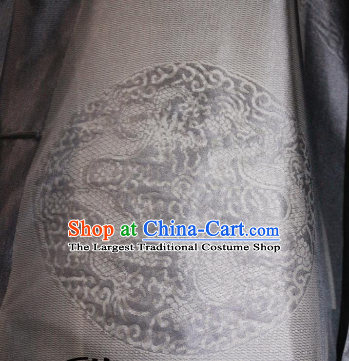China Qing Dynasty Manchu King Historical Garment Costume Ancient Monarch Black Silk Long Gown Traditional Emperor Mandarin Jacket
