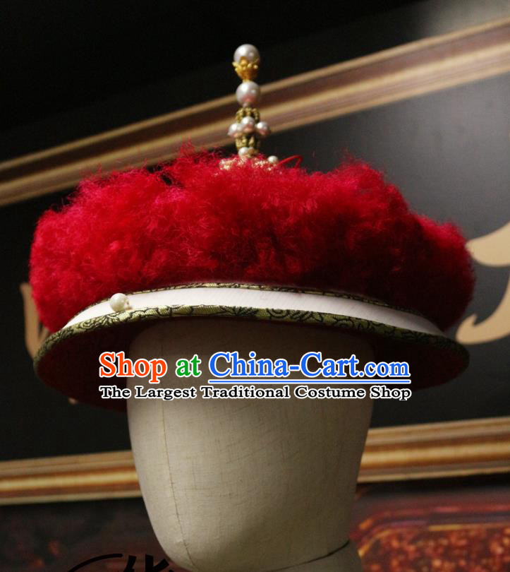 Chinese Traditional King Mandarin Headwear Qing Dynasty Emperor Hat Ancient Manchu Monarch Headdress