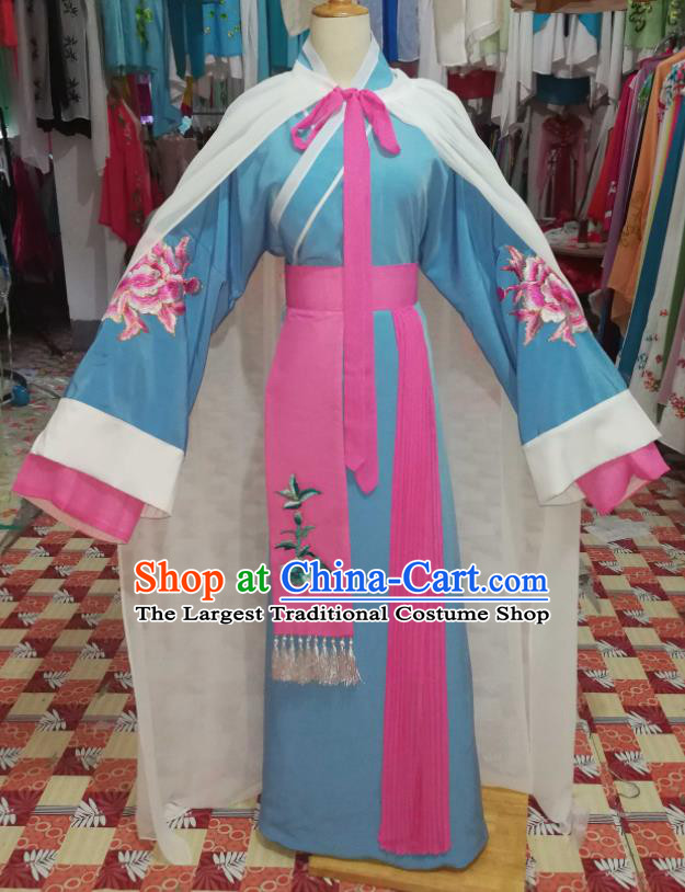 China Ancient Maidservant Garment Costumes Henan Opera Actress Blue Dress Outfits Traditional Peking Opera Diva Clothing