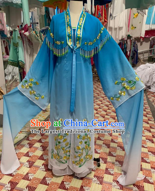 China Beijing Opera Hua Tan Clothing Ancient Young Woman Garment Costumes Shaoxing Opera Actress Blue Dress Apparels