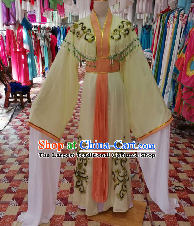 China Traditional Peking Opera Hua Tan Clothing Ancient Fairy Garment Costumes Guangdong Opera Actress Yellow Dress Outfits