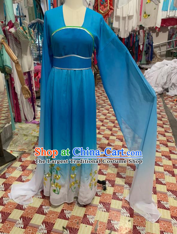 China Beijing Opera Hua Tan Clothing Ancient Young Woman Garment Costumes Shaoxing Opera Actress Blue Dress Apparels