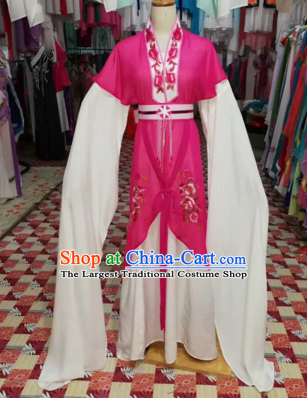 China Huangmei Opera Actress Rosy Dress Outfits Traditional Peking Opera Xiaodan Clothing Ancient Village Girl Garment Costumes