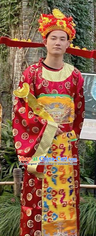 China Traditional Festival Performance Garment Costume Ancient Immortal Apparels Cosplay Fortune God Clothing and Hat