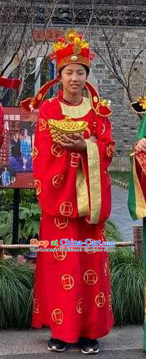 China Cosplay Wealth God Clothing Traditional Festival Performance Garment Costume Ancient Immortal Apparels and Headwear