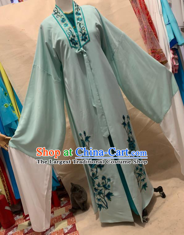 China Traditional Opera Scholar Clothing Henan Opera Young Male Garment Costumes Beijing Opera Xiaosheng Embroidered Light Green Robe