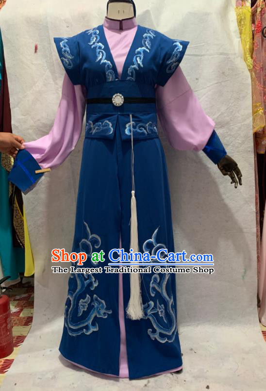 China Beijing Opera Wusheng Embroidered Navy Uniforms Traditional Opera Swordsman Clothing Shaoxing Opera General Garment Costumes