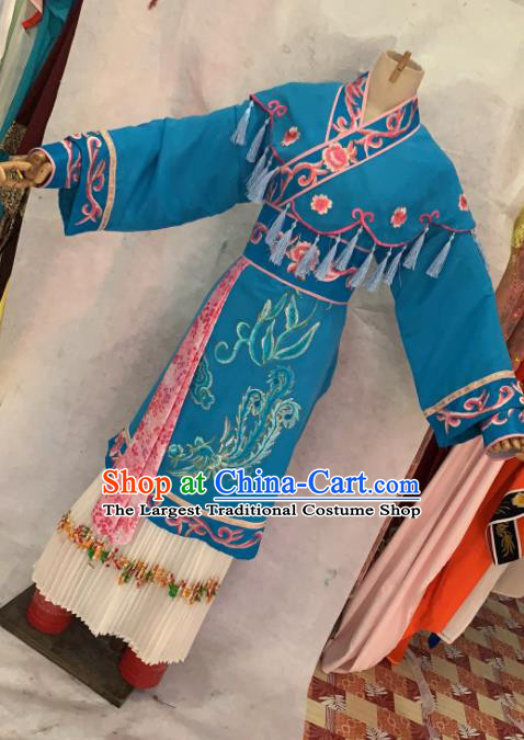 China Shaoxing Opera Actress Embroidered Blue Dress Outfits Beijing Opera Hua Tan Clothing Ancient Princess Garment Costume