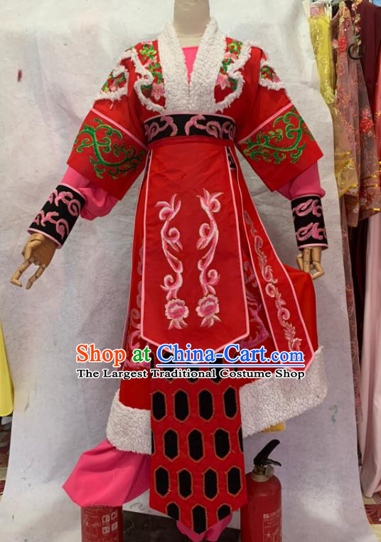 China Ancient Swordswoman Garment Costume Shaoxing Opera Female General Embroidered Red Dress Outfits Beijing Opera Wudan Clothing