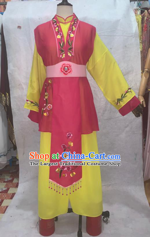 China Ancient Servant Girl Garment Costume Shaoxing Opera Actress Embroidered Dress Outfits Peking Opera Hua Tan Clothing