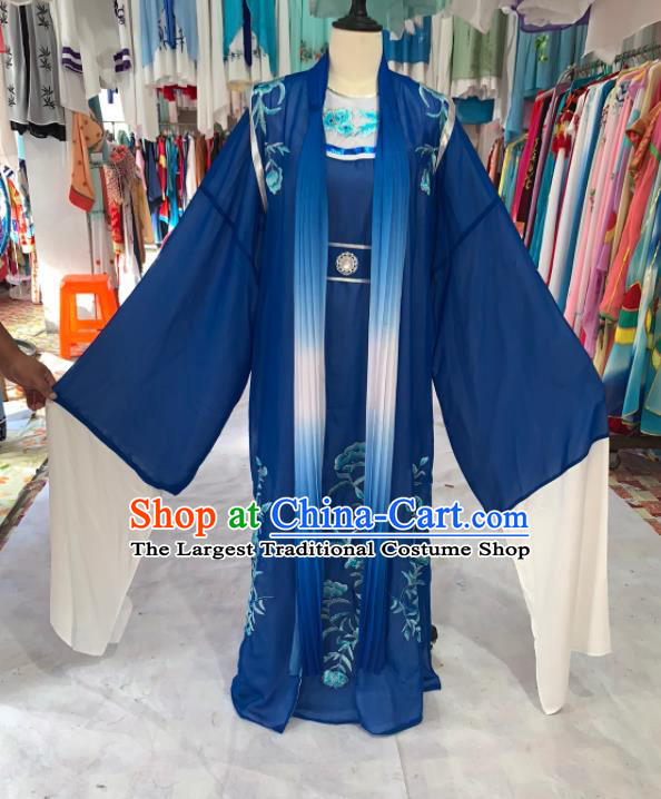 China Shaoxing Opera Young Male Garment Costumes Beijing Opera Xiaosheng Deep Blue Robe Uniforms Traditional Opera Scholar Clothing