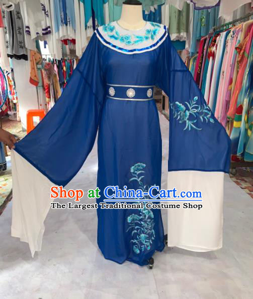 China Shaoxing Opera Young Male Garment Costumes Beijing Opera Xiaosheng Deep Blue Robe Uniforms Traditional Opera Scholar Clothing