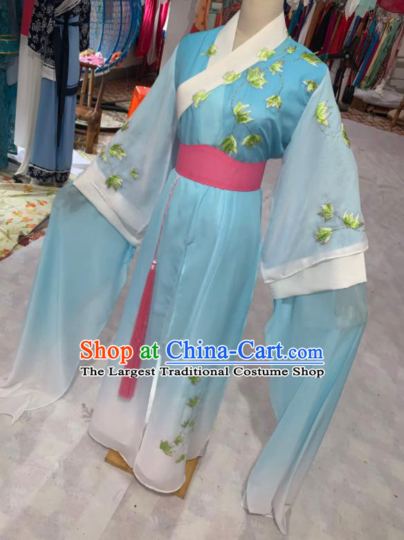 China Shaoxing Opera Diva Light Blue Dress Outfits Peking Opera Hua Tan Clothing Ancient Noble Lady Garment Costume