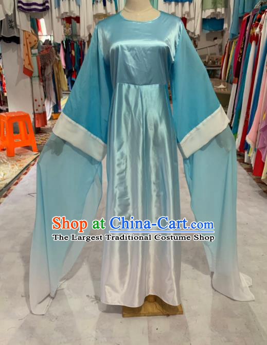 China Shaoxing Opera Diva Light Blue Dress Outfits Peking Opera Hua Tan Clothing Ancient Noble Lady Garment Costume