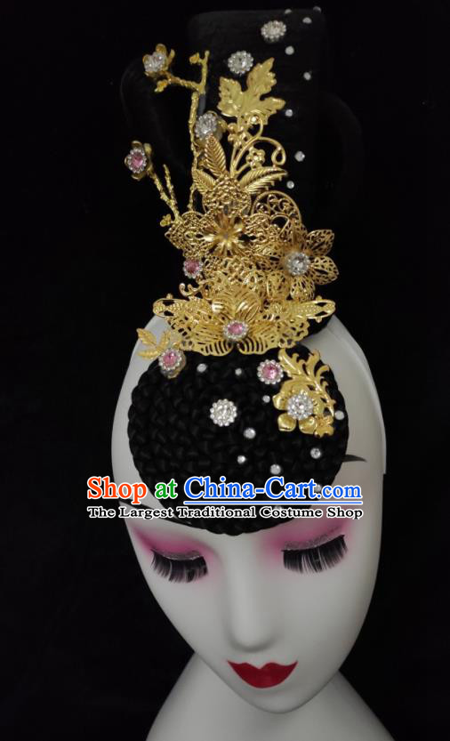 Chinese Classical Dance Headdress Court Dance Wigs Chignon Woman Fairy Dance Hair Accessories Stage Performance Hairpieces