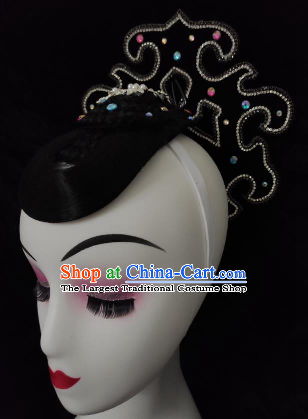 Chinese Woman Solo Dance Hair Accessories Stage Performance Hairpieces Classical Dance Headdress Folk Dance Wigs Chignon