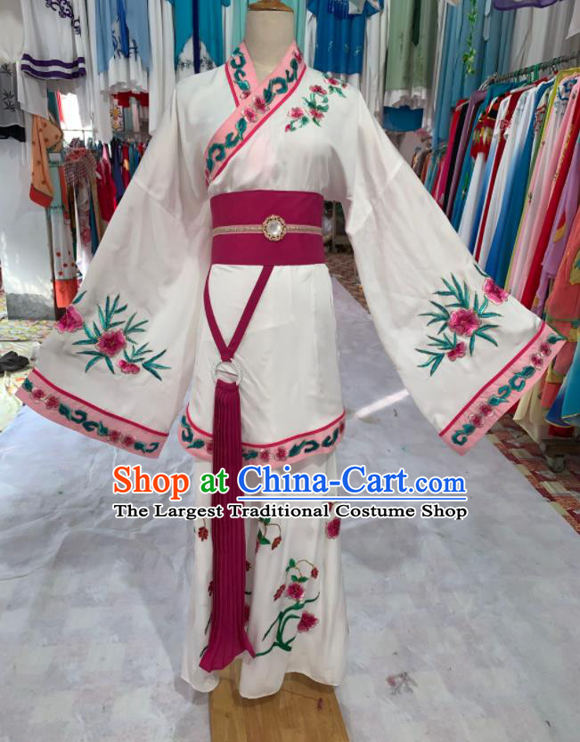 China Ancient Palace Lady Garment Costumes Shaoxing Opera Actress White Dress Outfits Peking Opera Diva Clothing