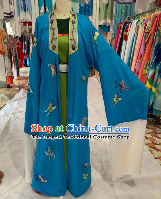 China Beijing Opera Xiaosheng Embroidered Blue Cape Traditional Opera Scholar Clothing Shaoxing Opera Young Male Garment Costumes
